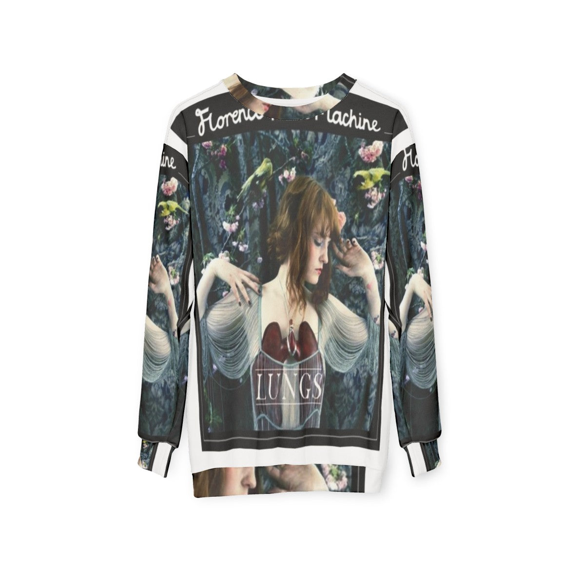 Flora Sweatshirt featuring floral pattern and Florence and The Machine band logo - hanging