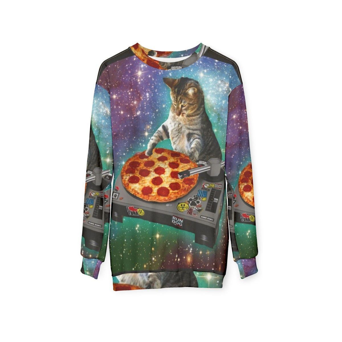 DJ Cat Pizza Graphic Sweatshirt - hanging