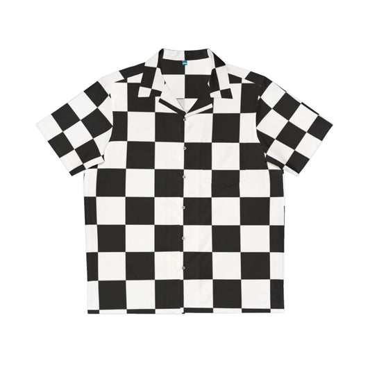 Checkerboard 10x10 Hawaiian Shirt with Geometric Black and White Pattern