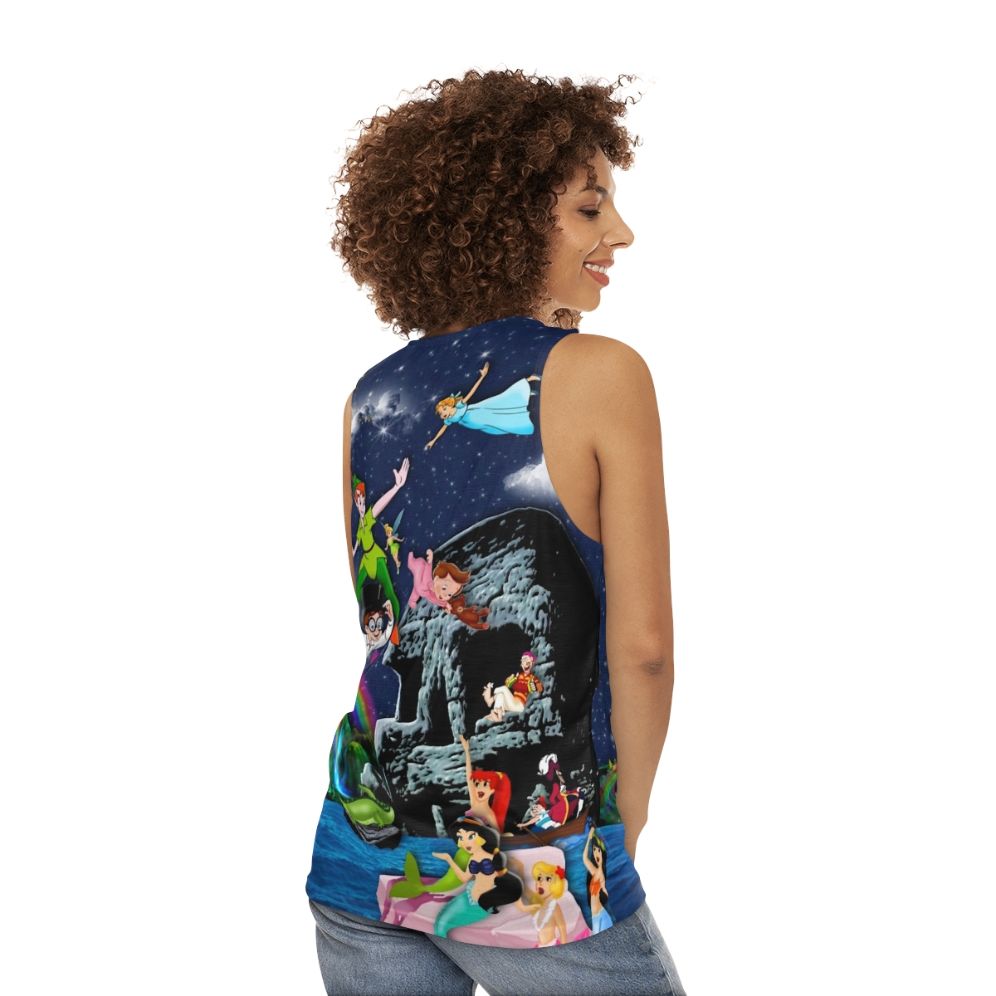 Peter Pan Unisex Tank Top with Neverland and Skull Graphic - women back