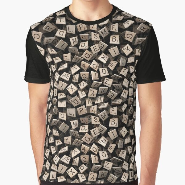 Scrabble tile pattern graphic t-shirt