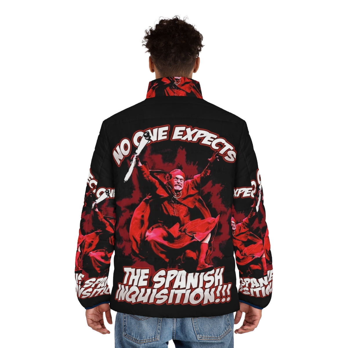 Monty Python-inspired "No One Expects the Spanish Inquisition" puffer jacket - men back