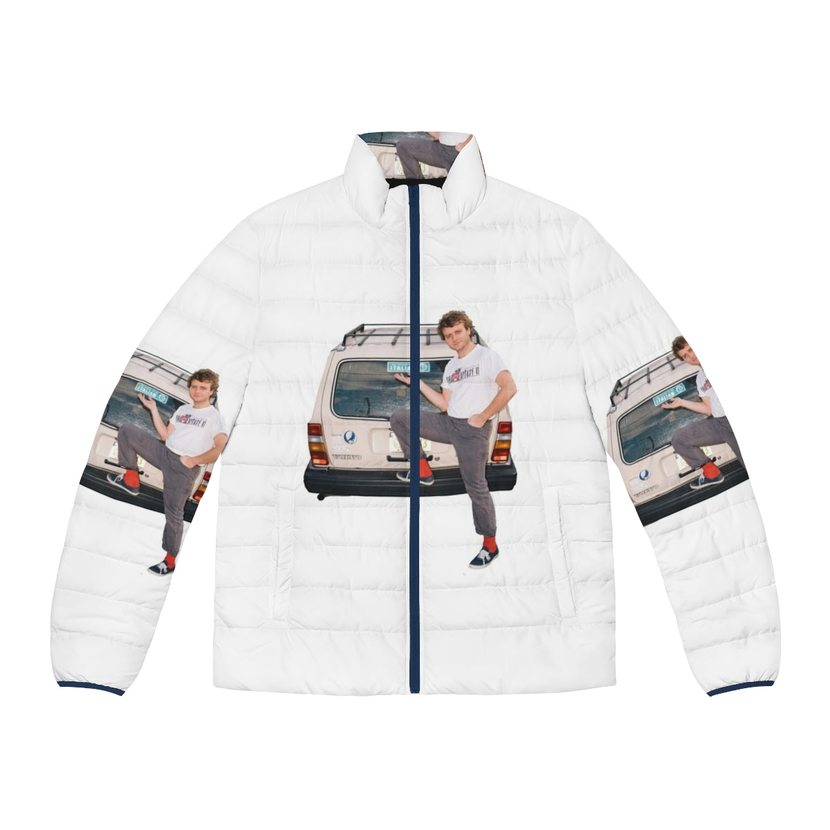 Mac Demarco inspired puffer jacket with indie music and alternative fashion style