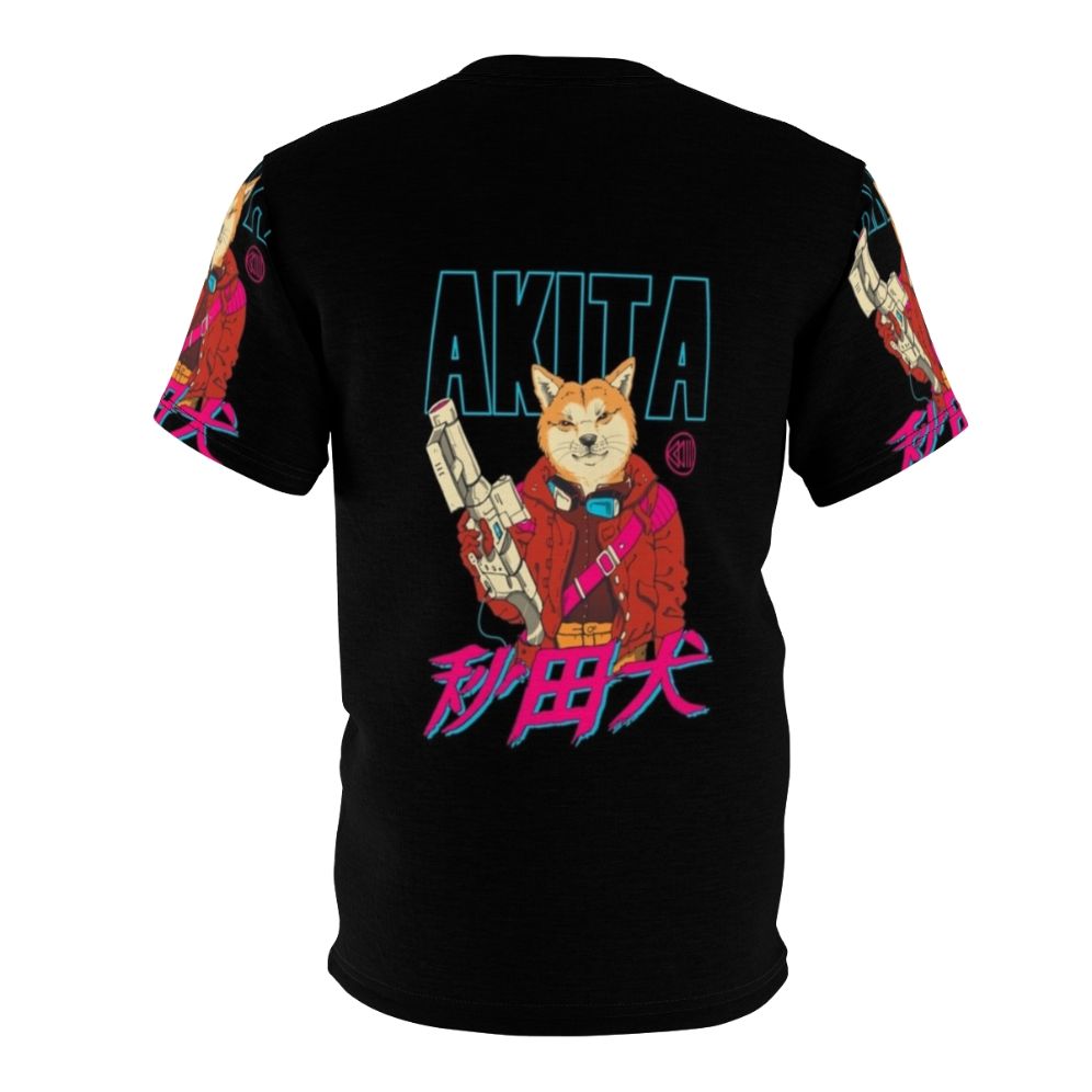 Stylish Akita dog t-shirt with a retro, vaporwave-inspired design - Back