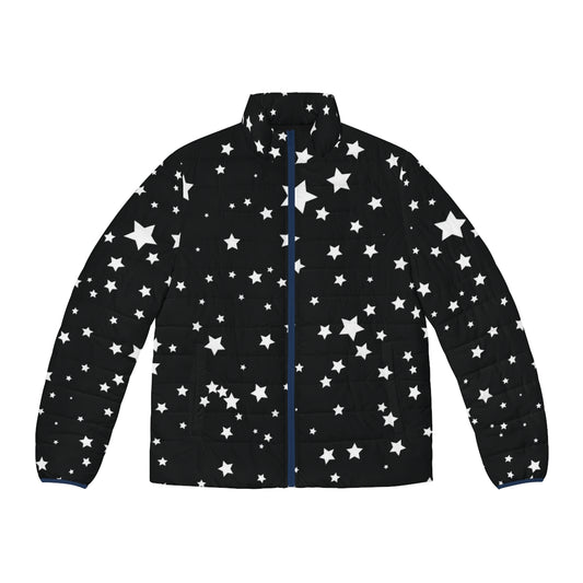 Puffer jacket with a star and galaxy print design