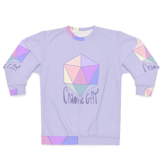 Chaotic Gay Sweatshirt featuring pastel LGBT and Dungeons and Dragons design