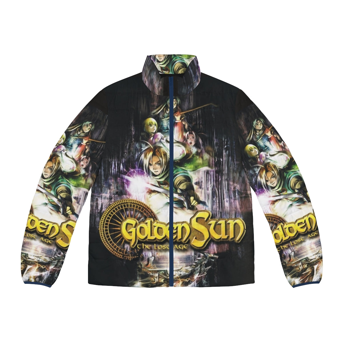 Golden Sun: The Lost Age inspired puffer jacket featuring the iconic imagery from the classic Nintendo RPG