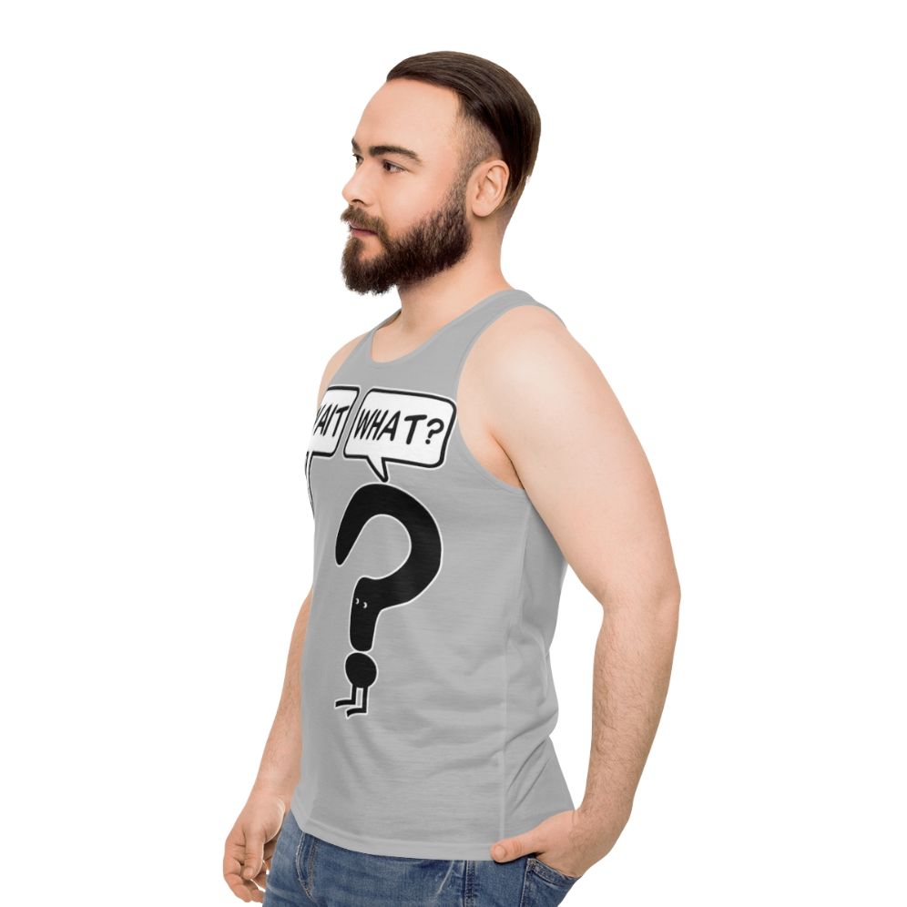 "Wait What" Unisex Tank Top - Funny Grammar Meme - men side