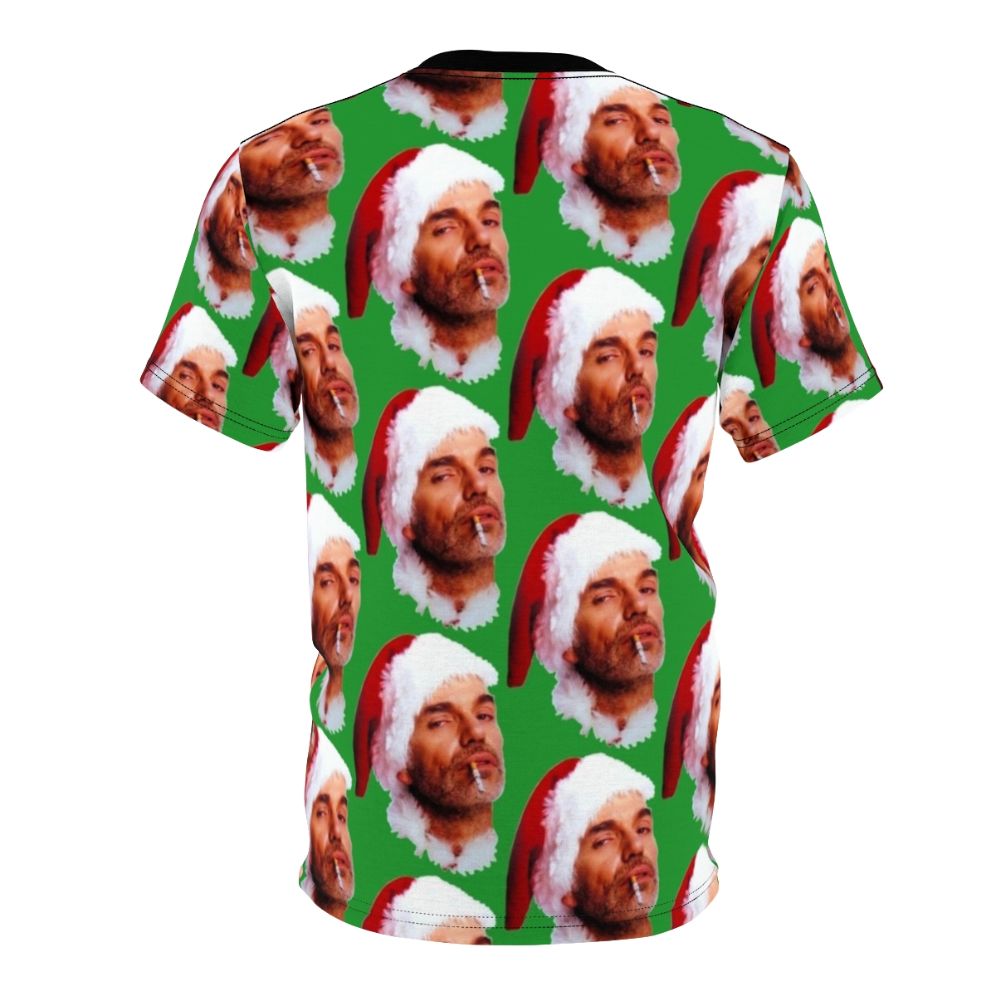 Graphic t-shirt featuring a bad Santa character smoking a cigarette, designed for fun holiday parties and celebrations. - Back