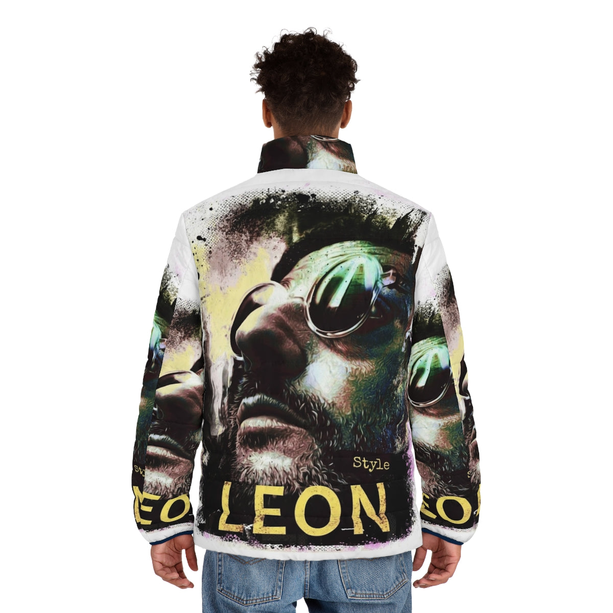 Leon The Professional Themed Puffer Jacket with Focus Keyword - men back