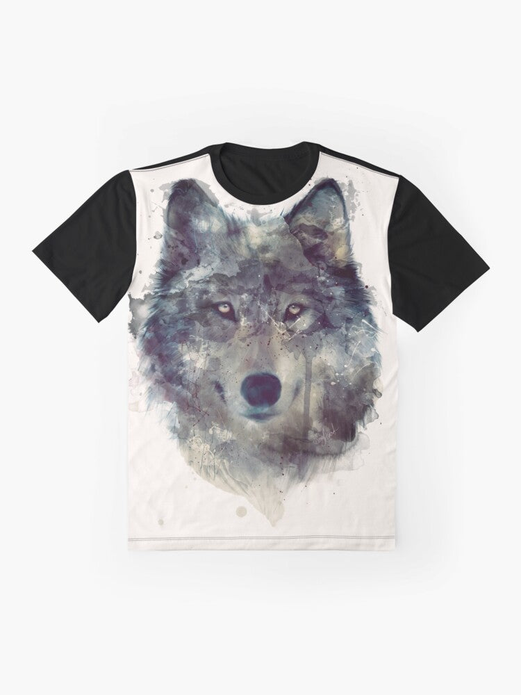 Watercolor wolf persevere graphic t-shirt - Flat lay