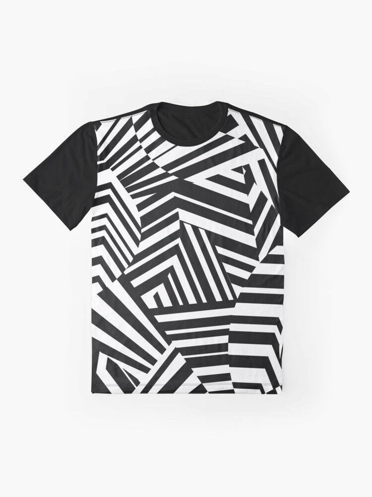 Minimalist dazzle camouflage graphic design on a modern t-shirt - Flat lay