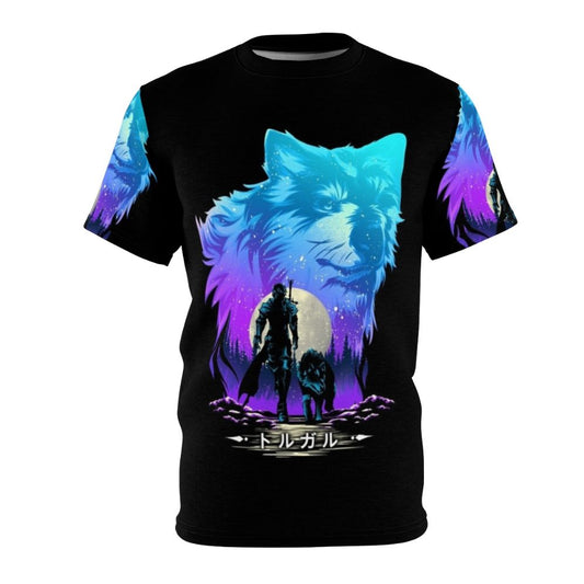 T-shirt design featuring a companion dog or wolf inspired by the Final Fantasy video game series