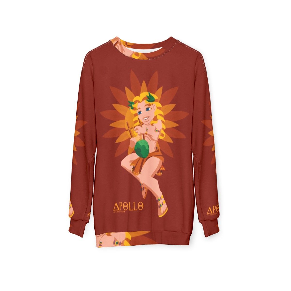 Lil Apollo Greek Mythology Sweatshirt with Sun Symbol - hanging