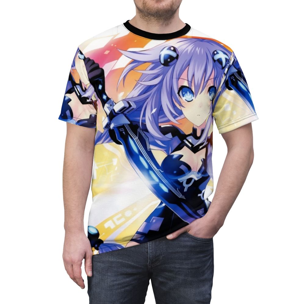 Stylish Neptunia-themed t-shirt with Purple Heart and Neptune graphics - men front