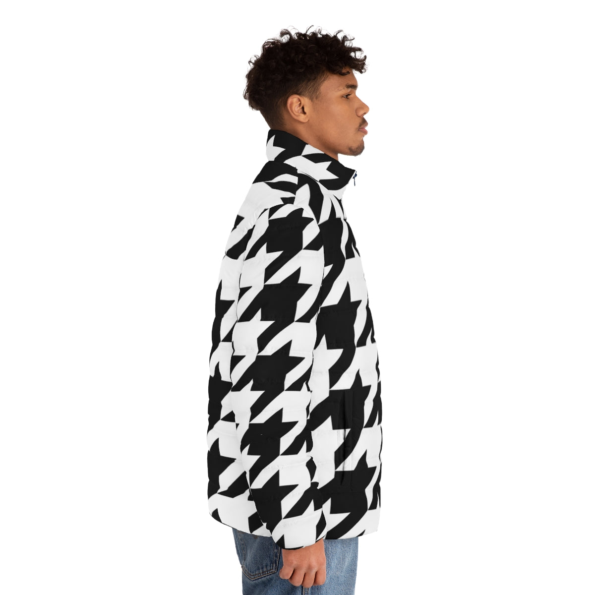 Houndstooth puffer jacket with large print pattern - men side right