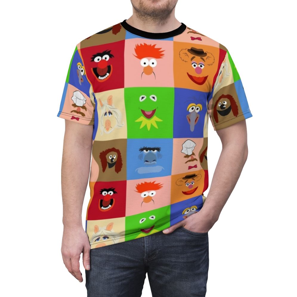 Colorful all-over-print t-shirt featuring various beloved Muppet characters and elements. - men front