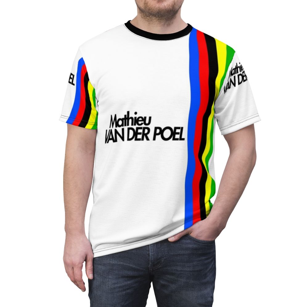 Cycling t-shirt featuring world champion Mathieu Van Der Poel in action - men front