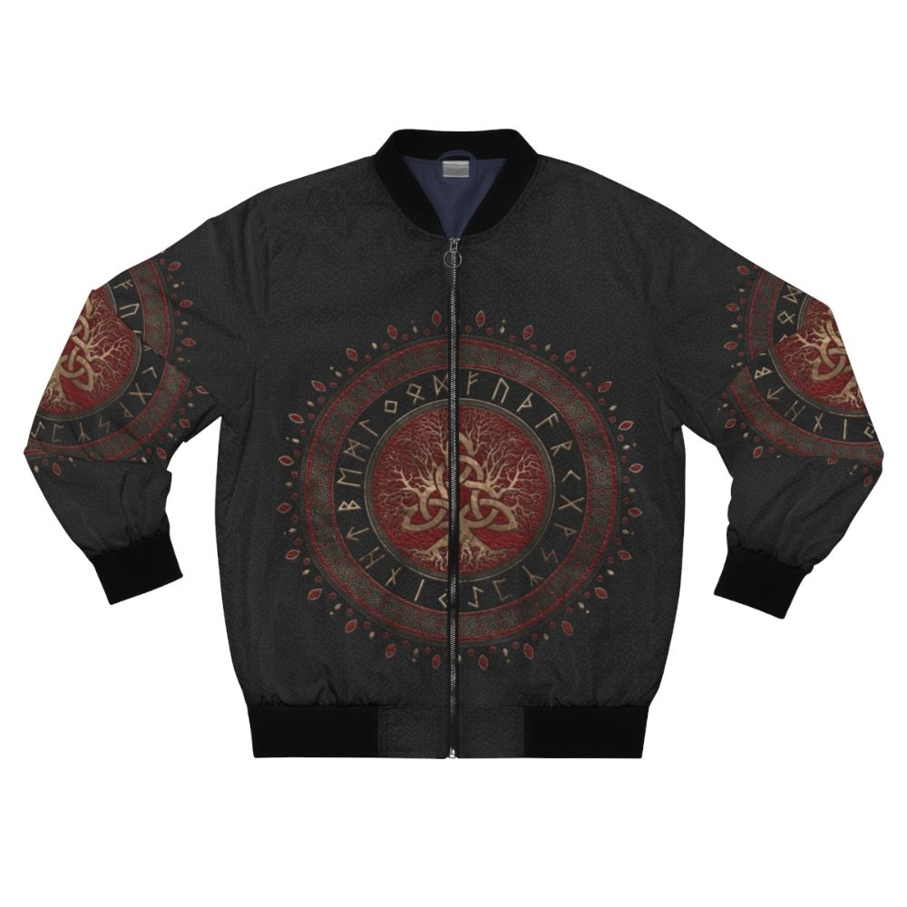 Tree of Life Triquetra Celtic Bomber Jacket in Black and Red with Gold Accents