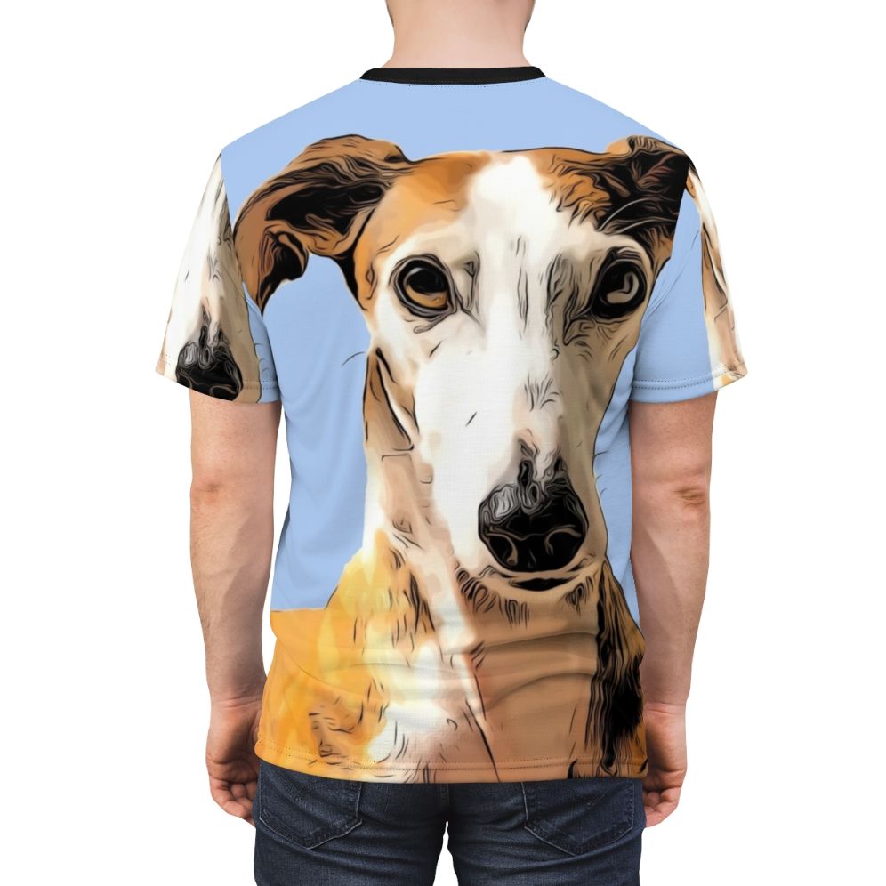 Minimalist abstract grey hound graphic on a high-quality t-shirt - men back