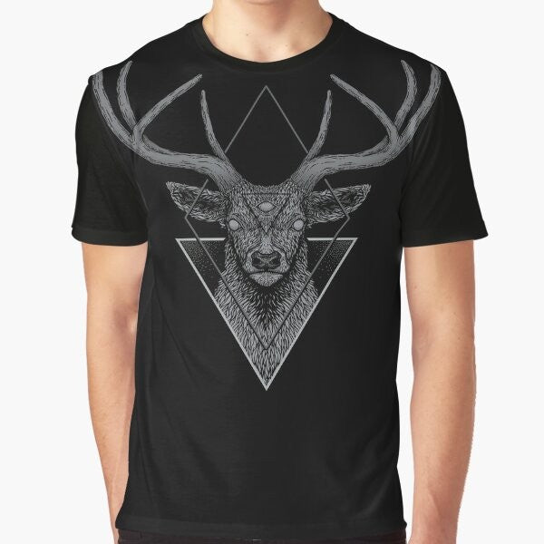 Dark Deer Graphic T-Shirt featuring a geometric animal design