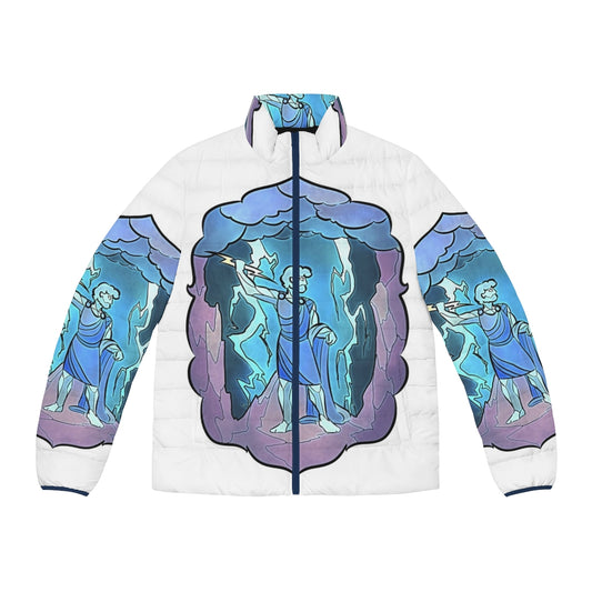 Stained Glass Puffer Jacket featuring the Greek god Zeus