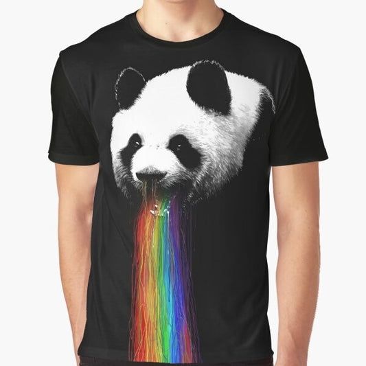 Colorful graphic t-shirt with a panda design, featuring a funny and humorous illustration.