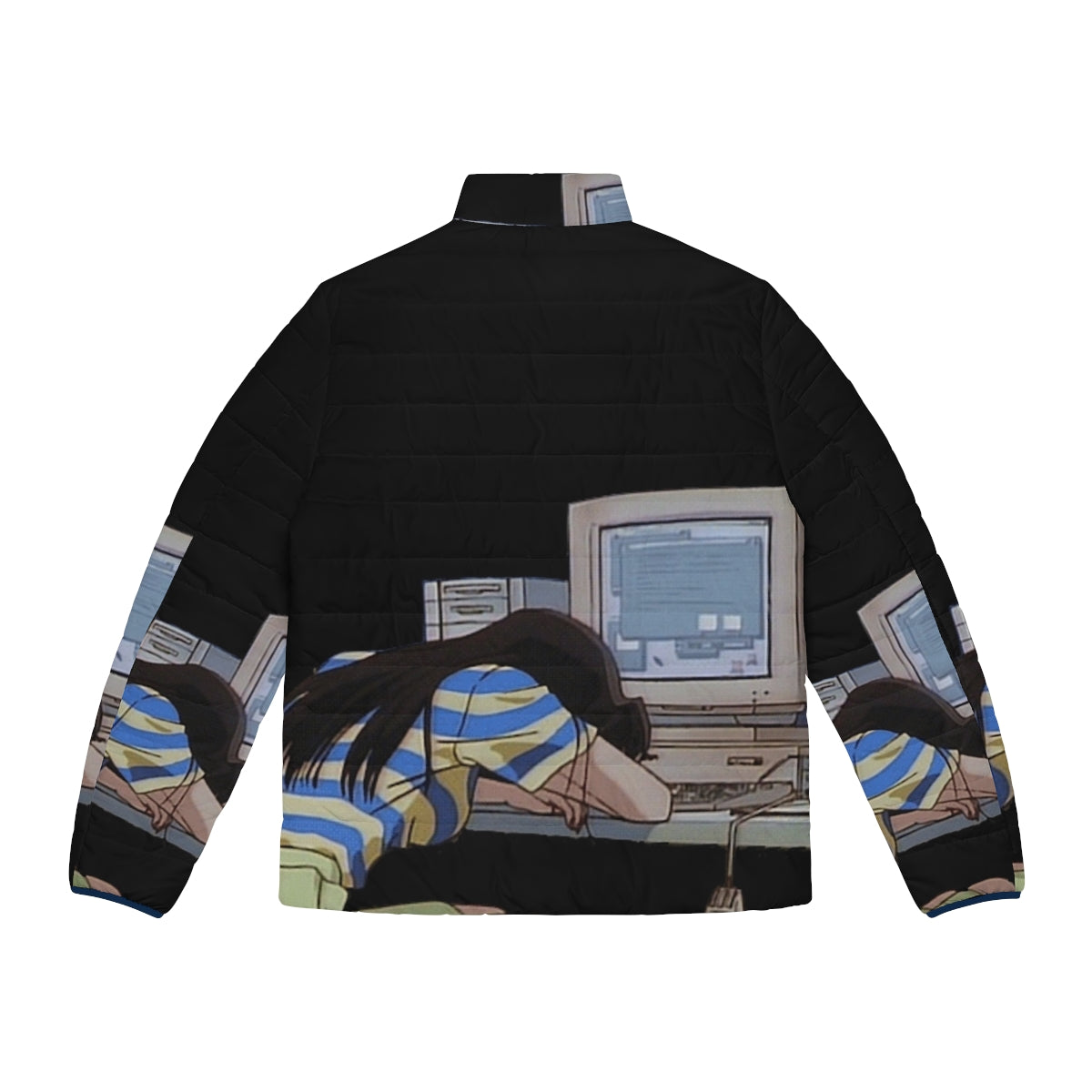 Puffer jacket with vaporwave and anime girl graphics - Back