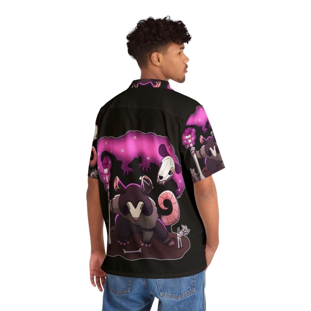 Necromancer Opossum Hawaiian Shirt with Spooky Skull and Bones - People Back