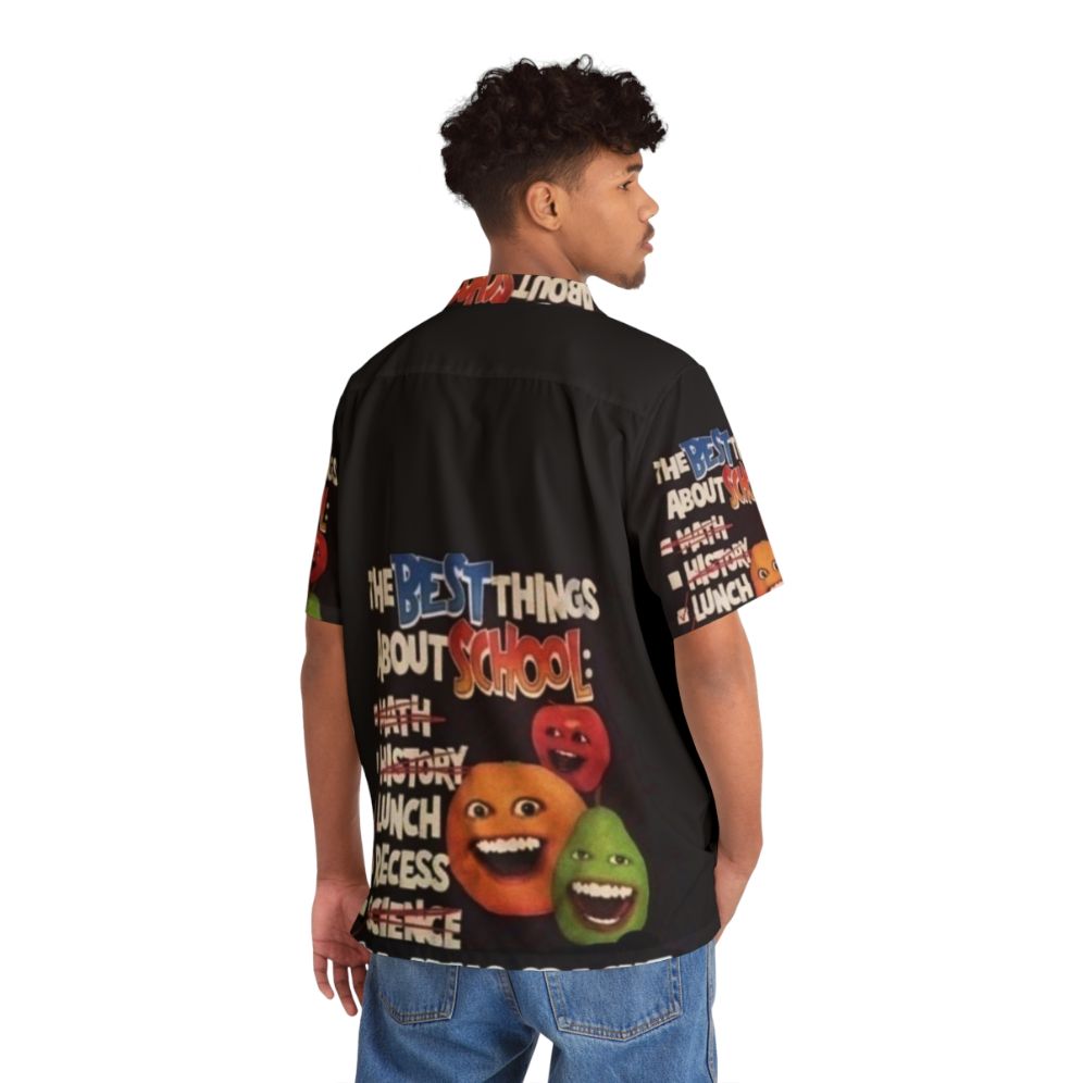 Annoying Orange Hawaiian Shirt with Funny Pop Culture Design - Flat lay