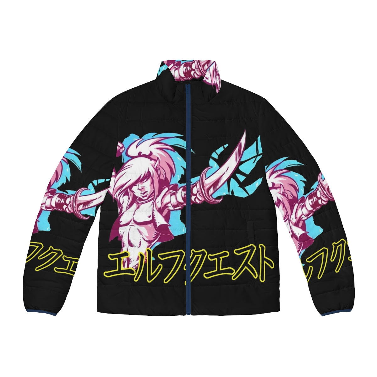 Elfquest Katakana Puffer Jacket featuring fantasy art and characters