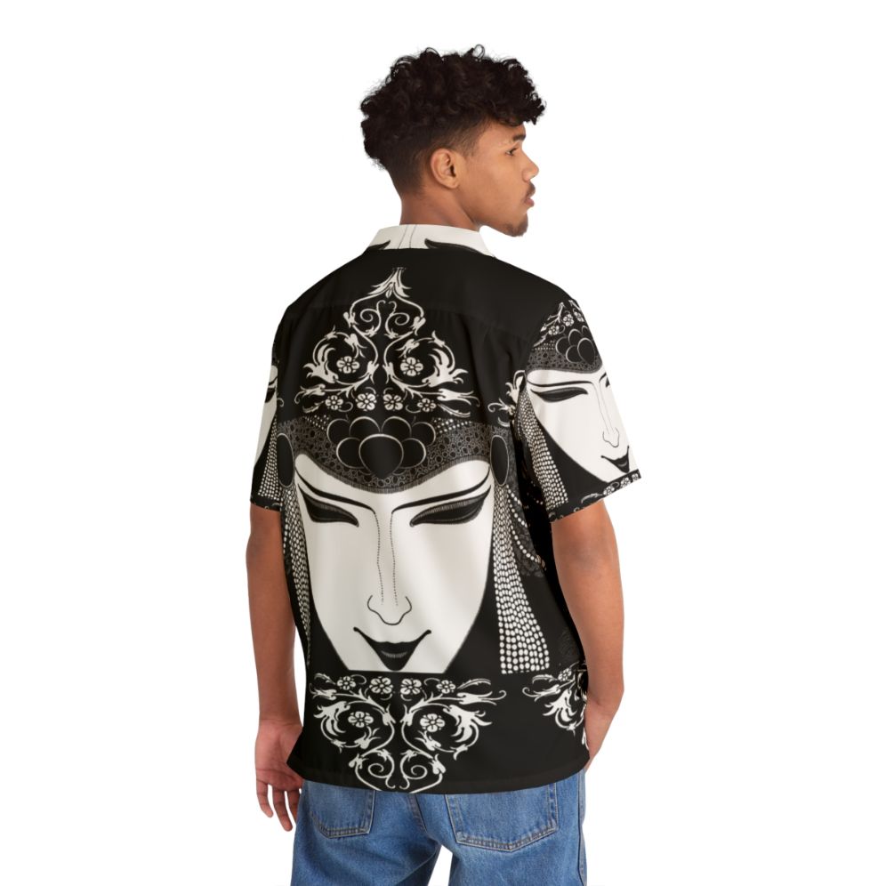 Dark magic Aubrey Beardsley inspired Hawaiian shirt with gothic art nouveau black and white illustrations - People Back