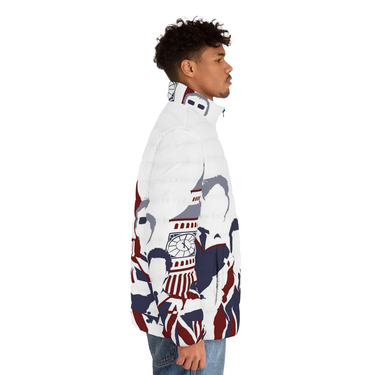 Mod-inspired puffer jacket with pop art design and union jack motif - men side right