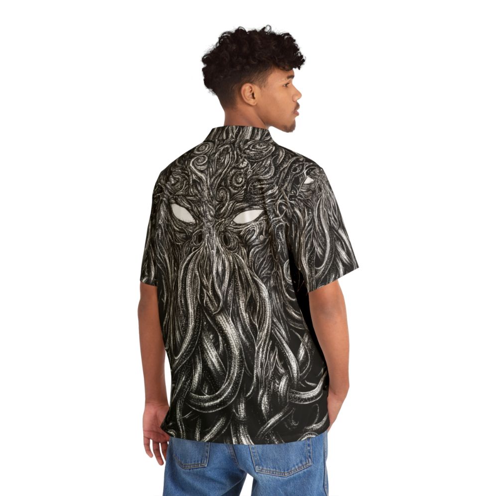 Lovecraft-inspired dark Hawaiian shirt with occult and horror designs - People Back