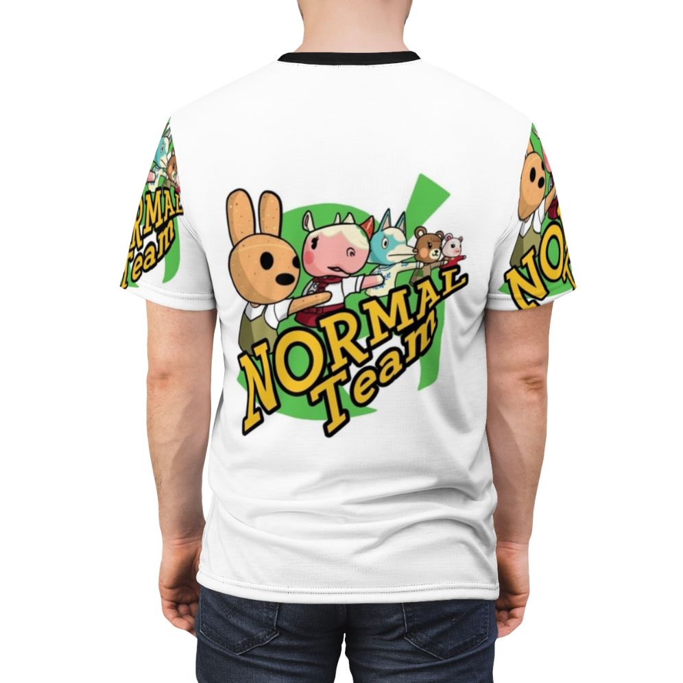 Stylish t-shirt featuring adorable virtual animal characters inspired by the popular Nintendo game Animal Crossing - men back