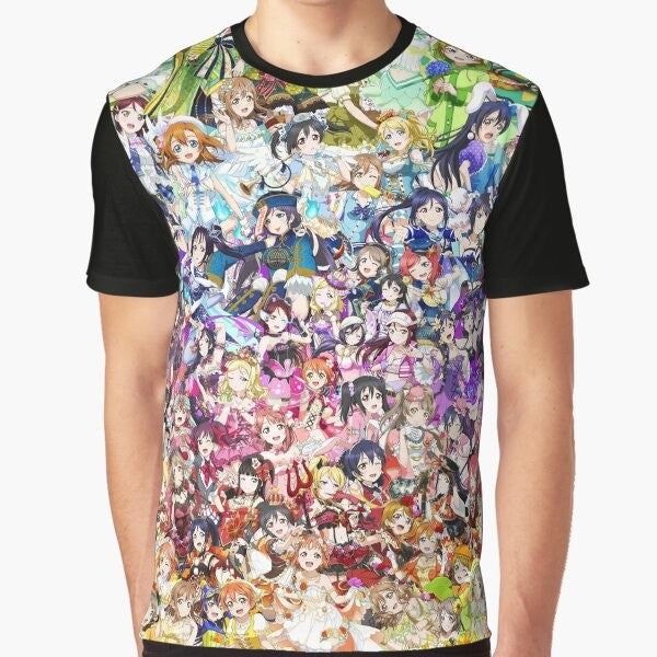 Love Live Aqours Rainbow Graphic T-Shirt featuring the characters from the anime series Love Live Sunshine