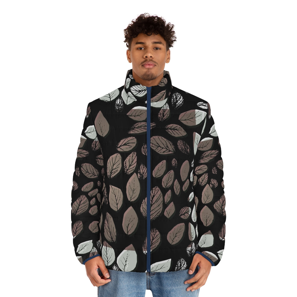 Desaturated leaves puffer jacket for all-season wear - men front