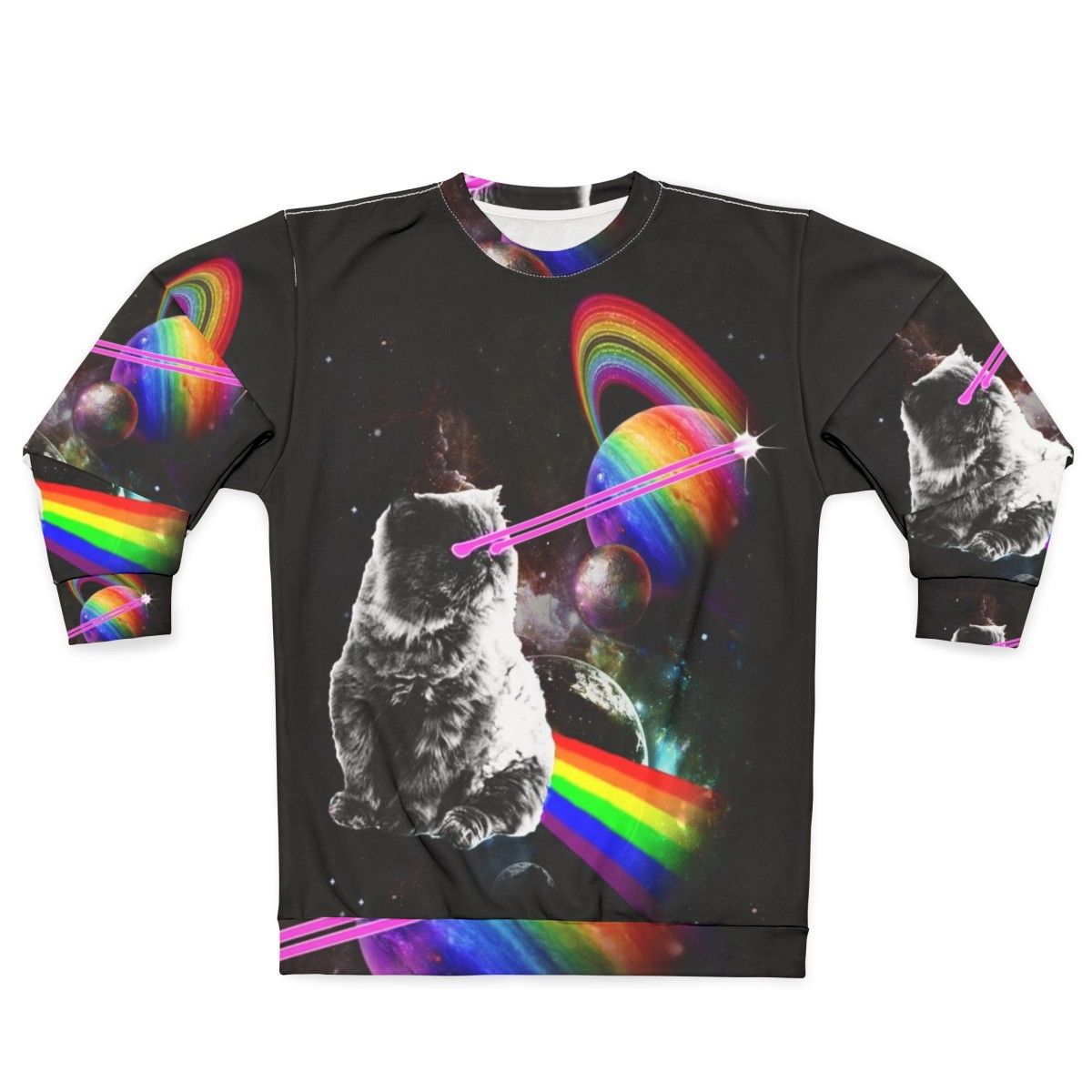 Cosmic cat in a space-themed intergalactic sweatshirt