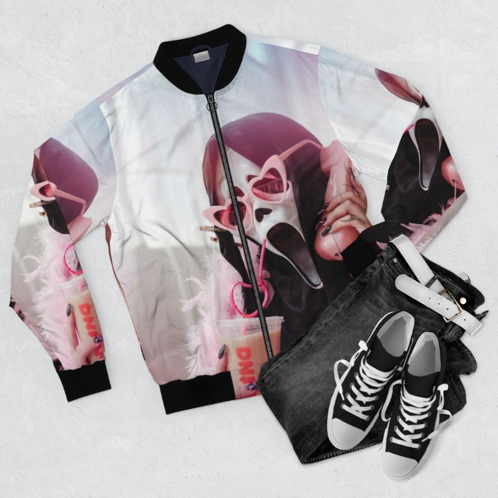 Ghostface bomber jacket with Sarah Smile design - Flat lay