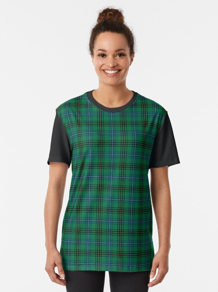 Vibrant Clan Henderson tartan graphic t-shirt with traditional Scottish plaid pattern - Women