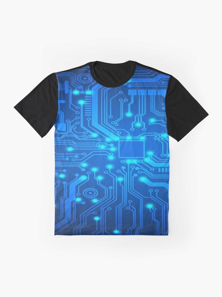 Electronic circuit graphic design t-shirt for computer engineers and technology enthusiasts - Flat lay