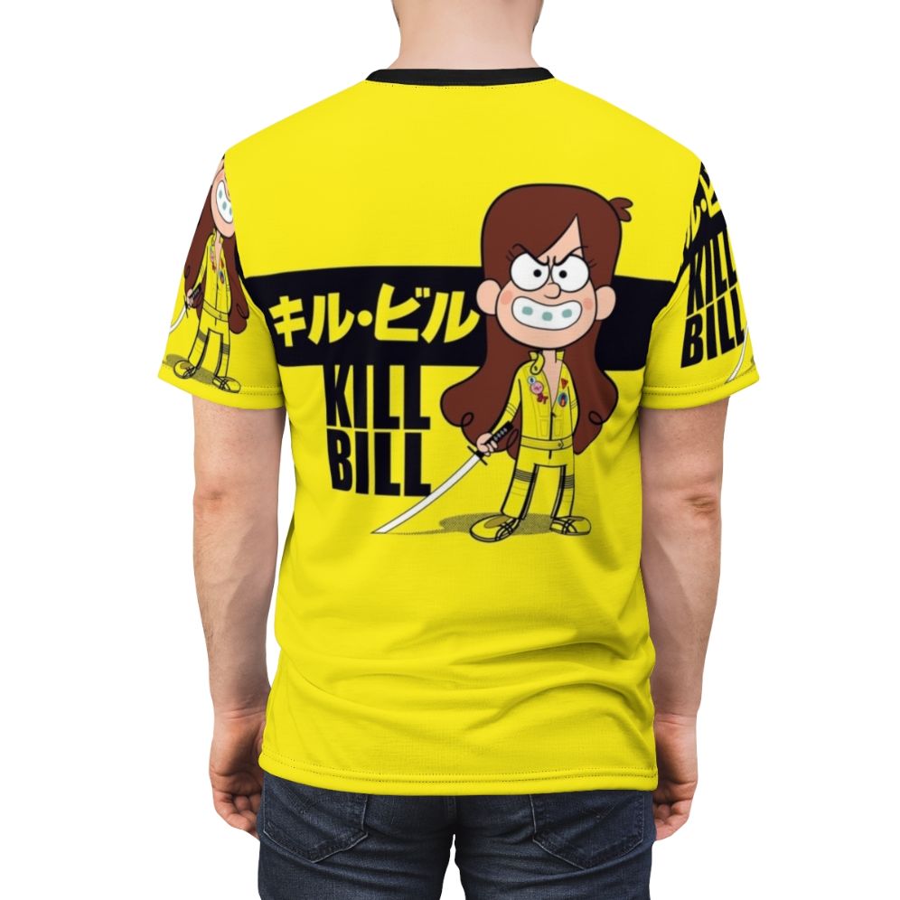 Anime-inspired pop culture t-shirt featuring characters and elements from Gravity Falls, Kill Bill, and other cult classic media - men back