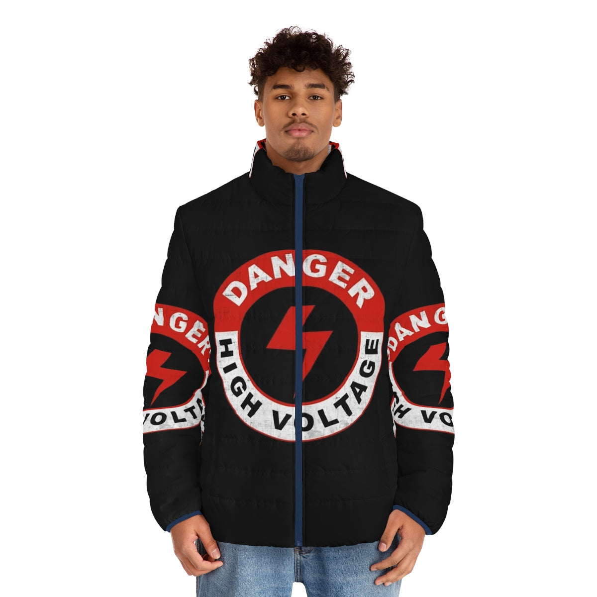 Danger High Voltage Puffer Jacket with Electric Six inspired design - men front