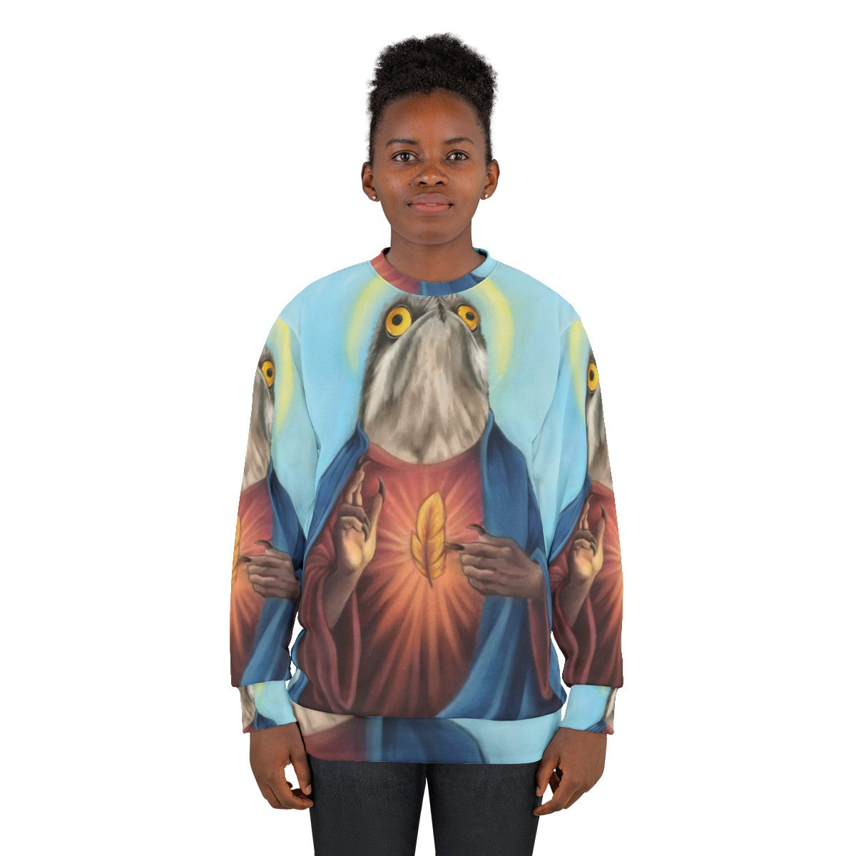 Potoo Bird Sweatshirt featuring unique bird art design - women