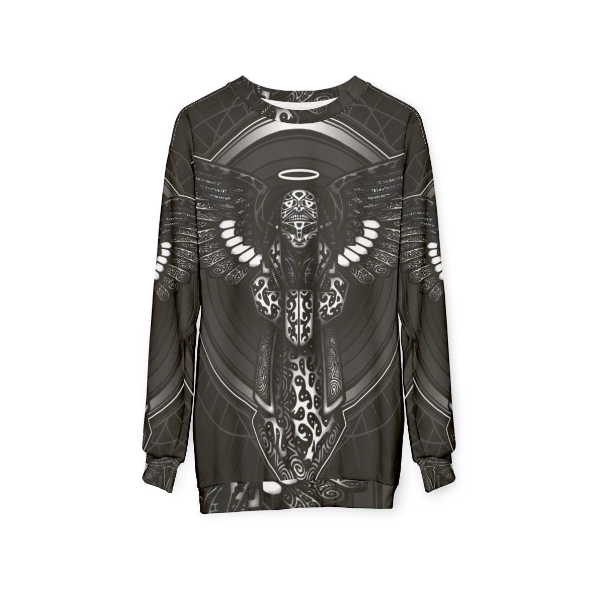 Anunnaki-inspired sweatshirt with ancient Sumerian symbols - hanging