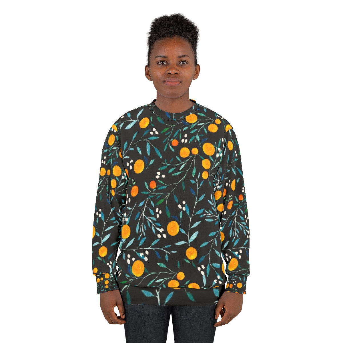 Oranges watercolor floral pattern sweatshirt - women