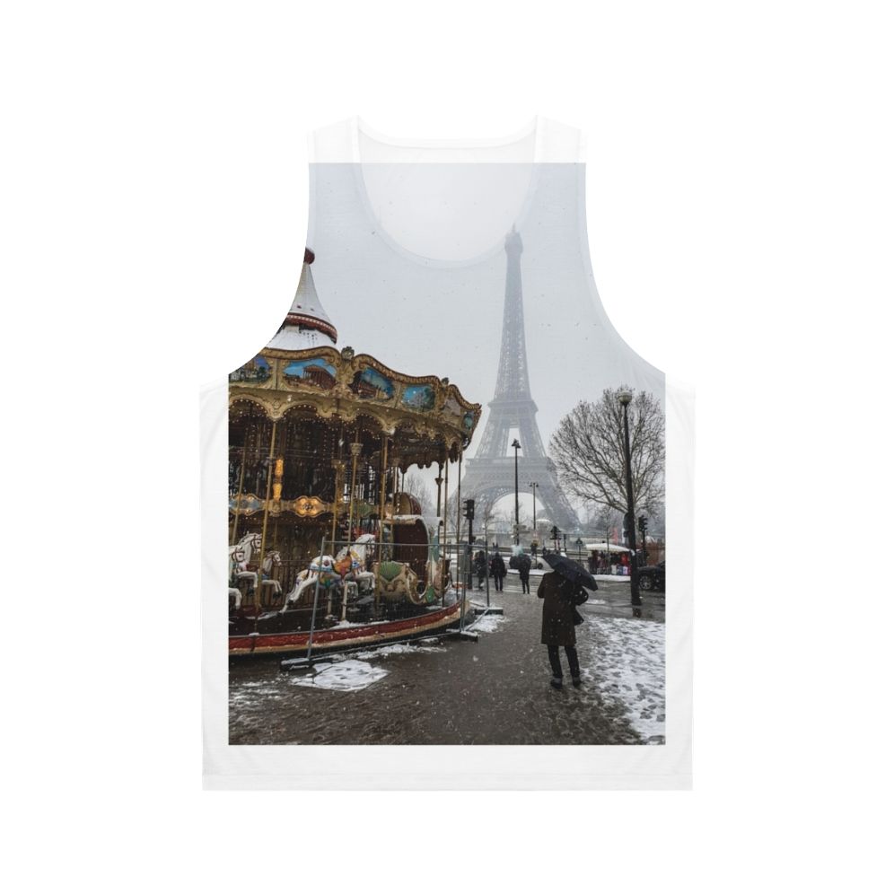 Unisex tank top with Eiffel Tower and winter scene design