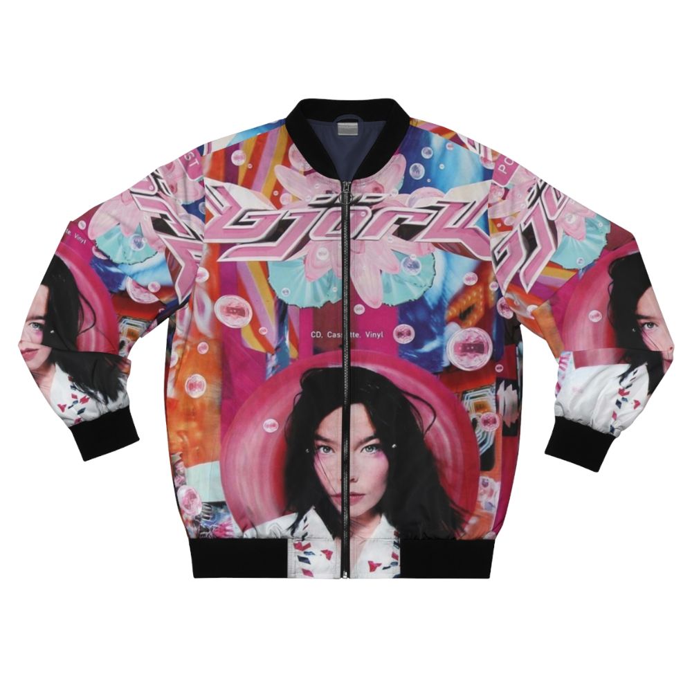 Retro vaporwave 90s bomber jacket with Bjork and Radiohead inspired graphics