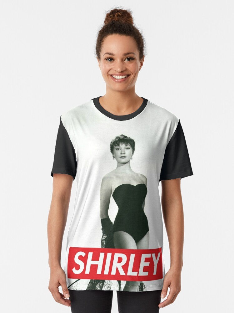 Shirley Maclaine graphic t-shirt featuring the legendary actress in her iconic look with a famous quote about change. - Women