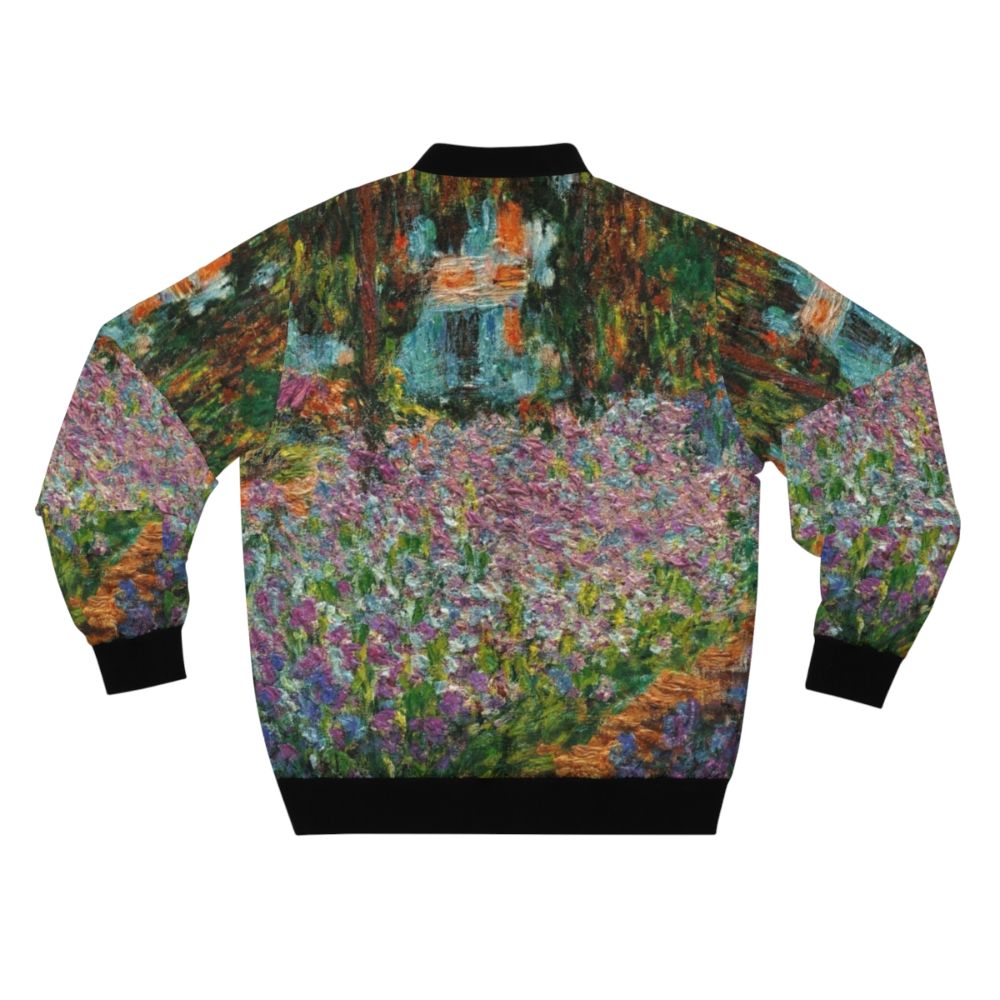 Monet's Garden Irises Bomber Jacket featuring Claude Monet's famous painting - Back